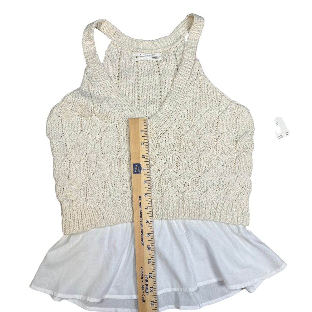 Anthropologie Ivory Cable Knit Tank Top Y2K Coquette Cottagecore Boho Chic S NWT - Picture 6 of 8